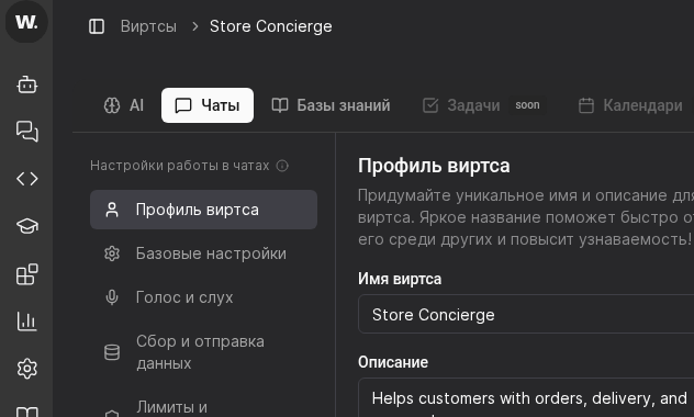 Virts profile tab inside Worken