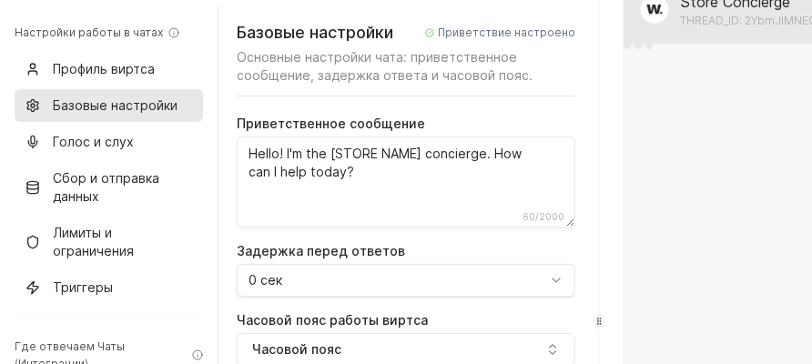Chat basic settings in Worken
