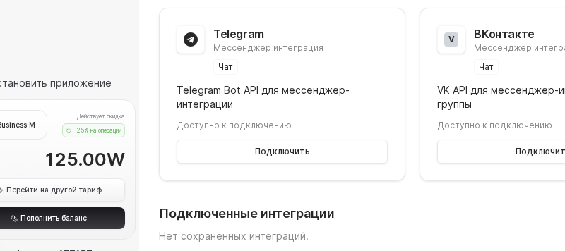 Список доступных интеграций Worken