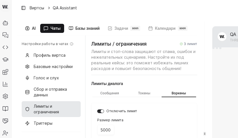 Поле лимитов воркенов
