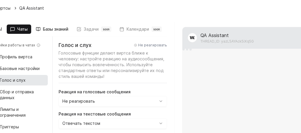 Раздел голосовых настроек виртса